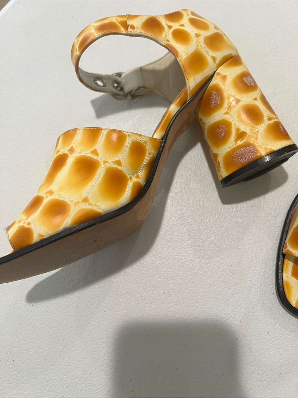 VS made in Italy Vintage 70s disco style crocodile leather Strap Heels Sz 8 - Picture 6 of 10